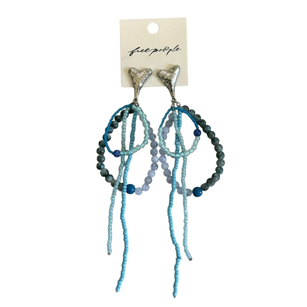 Free People Reese Mixed Sky Blue Dangle Beaded Earrings NWT